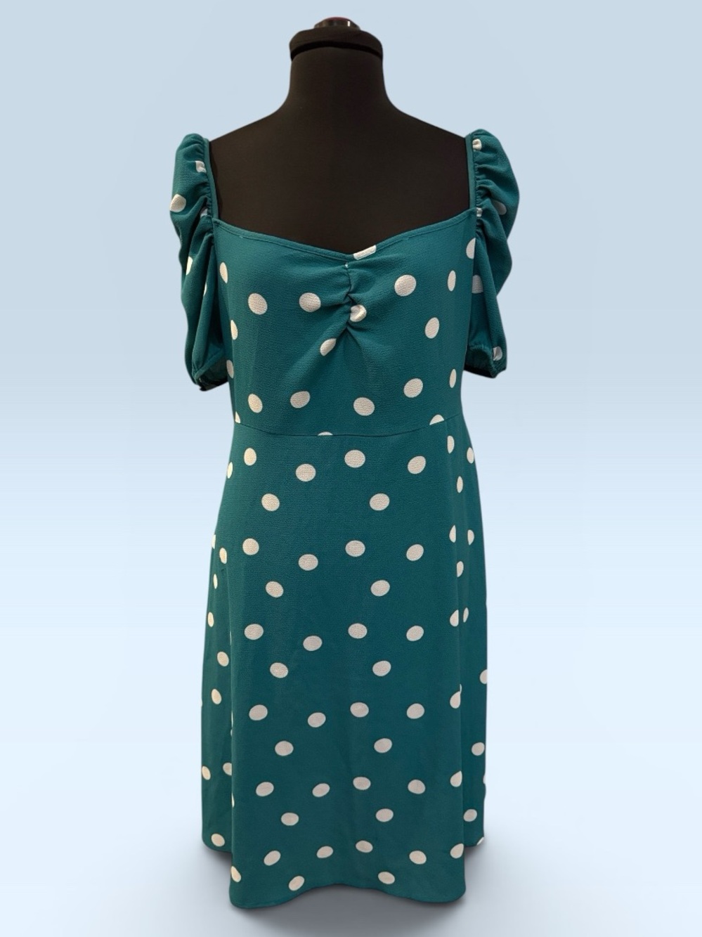Cupshe Teal Polka Dot Puff-Sleeve Midi Dress
